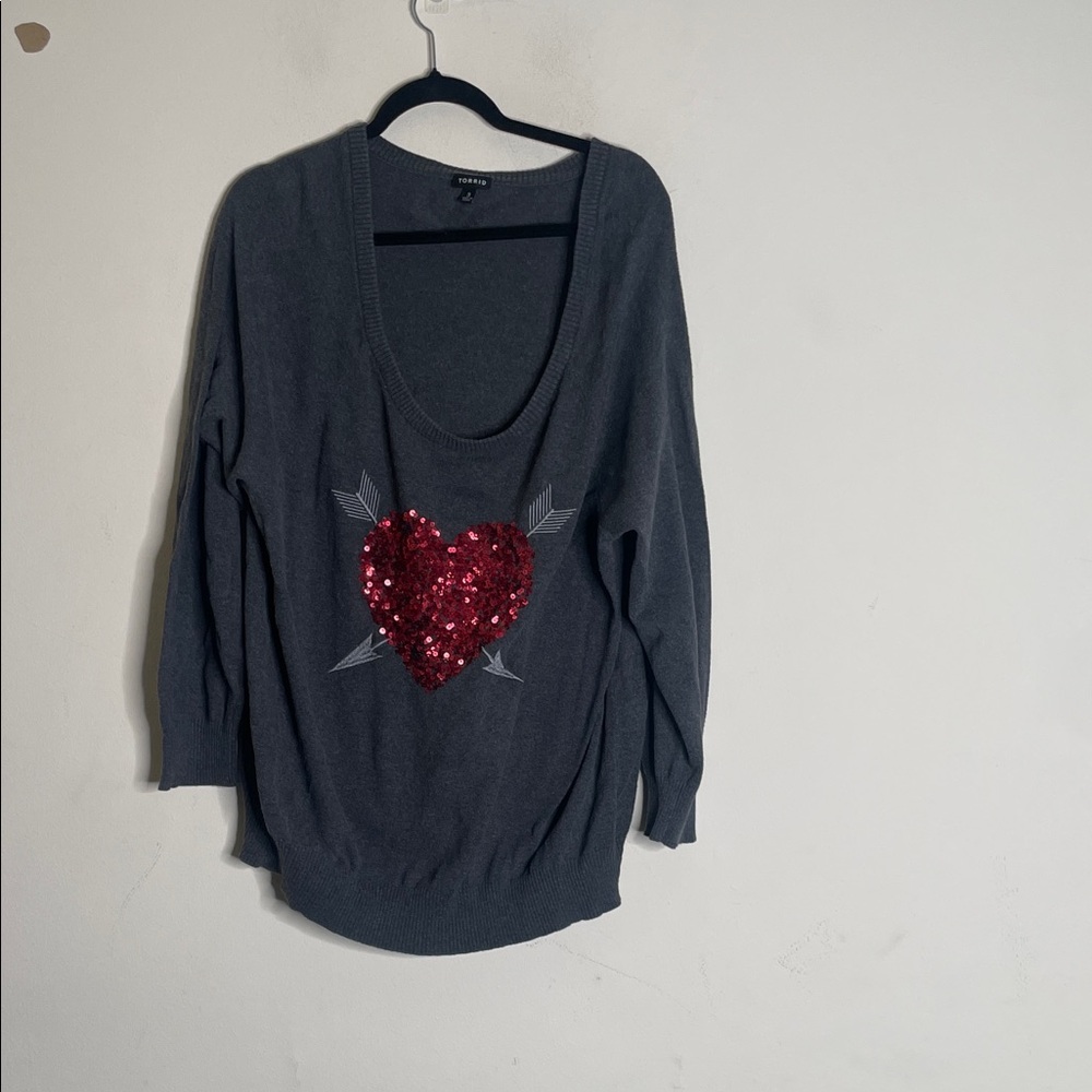torrid Charcoal Scoopneck Sweater with Red Sequin Heart